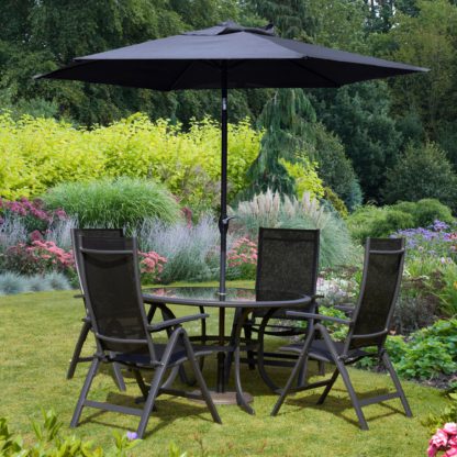 eff4abec6e19050ad034cd5c3c3ed7564d9f730bbd5fafd130f41df929203df9.jpg An Image of Sorrento 4 Seater Round Deluxe Lounger Set Black