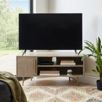 f7693679e6a24df219b39abfb161f0734a5c37d89dc269f48c512347ba26959b.jpg An Image of Priya Corner TV Stand Wood (Brown)