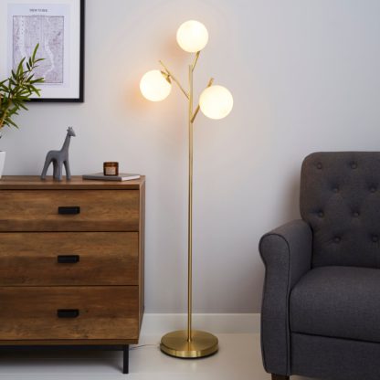 An Image of Eniola Frosted White Glass Ball Gold Floor Lamp Gold