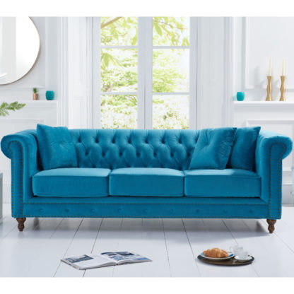 An Image of Propus Plush Fabric 3 Seater Sofa In Teal