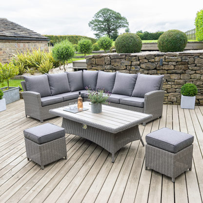An Image of Murcia Right Hand Facing Garden Corner Dining Set in Slate Grey Weave