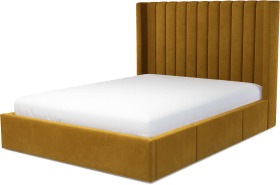 An Image of Cory King Size Bed with Storage Drawers, Dijon Yellow Cotton Velvet