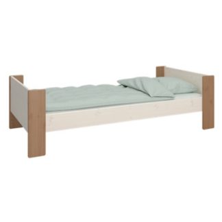 An Image of Pathos Wooden Single Bed In White Wash And Stone