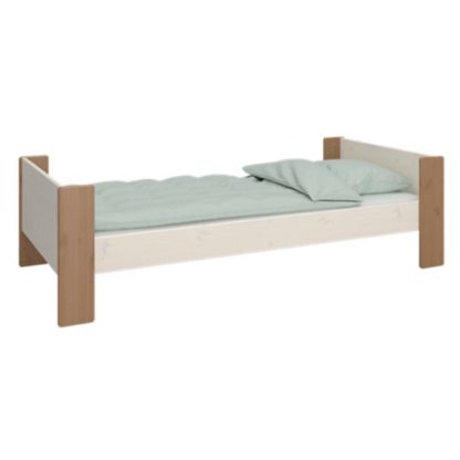 An Image of Pathos Wooden Single Bed In White Wash And Stone