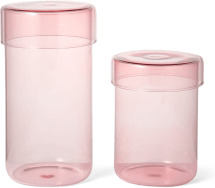 An Image of Huebsch Set of 2 Storage Jars, Pink Glass