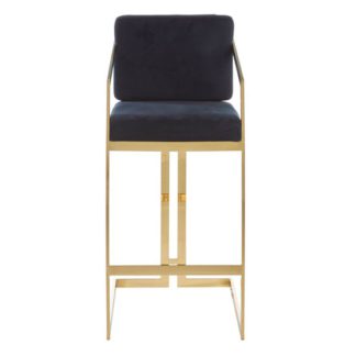 An Image of Azaltro Velvet Bar Stool In Black With Gold Metalframe