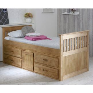 An Image of Captains Storage Bed In Waxed Pine With 4 Drawers And 1 Door