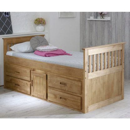 An Image of Captains Storage Bed In Waxed Pine With 4 Drawers And 1 Door