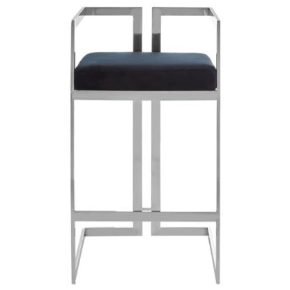 08b424141b5a72885e3d86bfc9ac5d6d2d486c3af02ae9d1a4e90980cf427cd7.jpg An Image of Azaltro Velvet Bar Stool In Black With Silver Metalframe