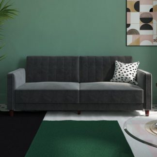 An Image of Vectro Velvet Upholstered Pin Tufted Sofa Bed In Grey