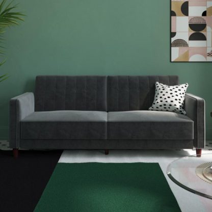 09121ad934187cfc8951c66a9e0eef5b6054727a2282d11a0f669711a733dd8e.jpg An Image of Vectro Velvet Upholstered Pin Tufted Sofa Bed In Grey