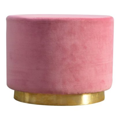 An Image of Nutty Velvet Footstool In Dusty Pink With Gold Base