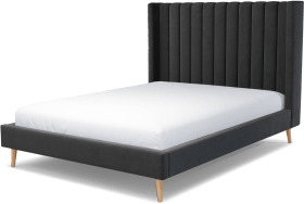 An Image of Cory King Size Bed, Ashen Grey Cotton Velvet with Oak Legs