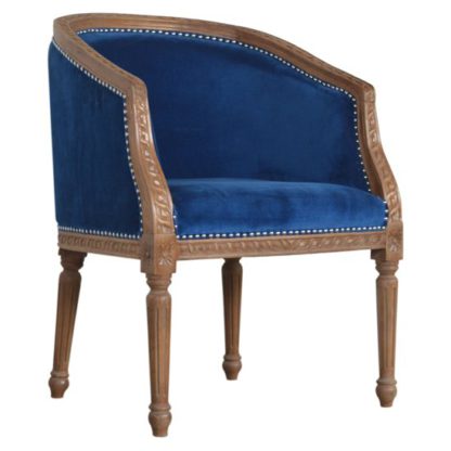 An Image of Borah Velvet Accent Chair In Royal Blue And Natural
