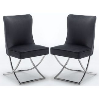 An Image of Baltec Black Velvet Upholstered Dining Chair In Pair