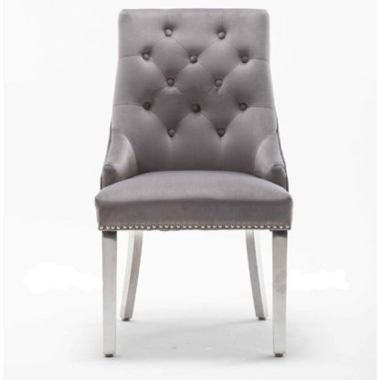 An Image of Chelsi Velvet Upholstered Dining Chair In Light Grey