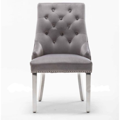 0c5a4b1614093df9cff0ccbb968340fa0ea5c541238d5ca1bb409a2922607aa3.jpg An Image of Chelsi Velvet Upholstered Dining Chair In Light Grey