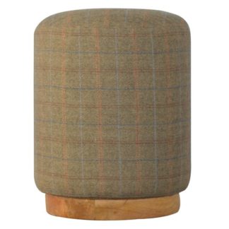 An Image of Trenton Fabric Round Footstool In Multi Tweed With Oak Base
