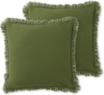 An Image of Sheedy Set of 2 Fringed Cushions, 45 x 45cm, Moss & Soft Green