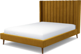 An Image of Cory King Size Bed, Dijon Yellow Cotton Velvet with Walnut Stained Oak Legs