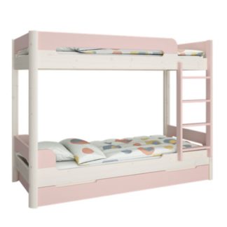 An Image of Oniria Wooden Bunk Bed With Guest Bed In Whitewash Pink