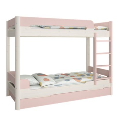 An Image of Oniria Wooden Bunk Bed With Guest Bed In Whitewash Pink