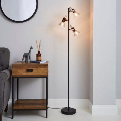 An Image of Milas 3 Light Black Industrial Floor Lamp Black