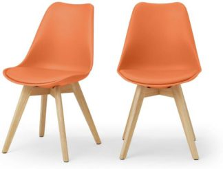 An Image of Deon Set of 2 Dining Chairs, Tangerine Orange with Oak Stain Legs