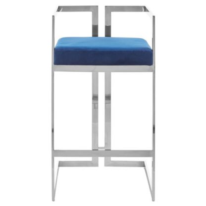 16dfe838f8a6bd14319adb6ecbb023cc7d656849a17e6d72168982bec7aad6ba.jpg An Image of Azaltro Velvet Bar Stool In Blue With Silver Metalframe
