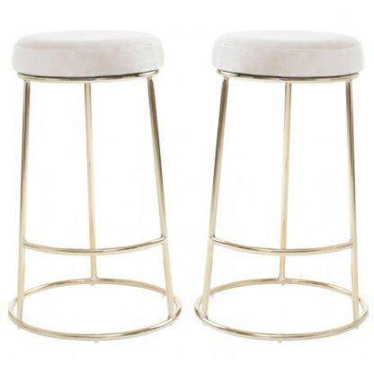 An Image of Intercrus Cream Velvet Bar Stool With Metal Frame In A Pair