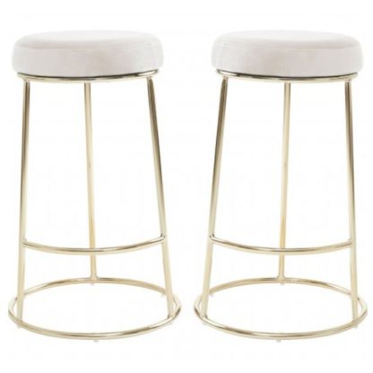 1760ce0c1cd9427cacccf98f8a2333c788d63601f0da6c7d893d2b7cc228c1ac.jpg An Image of Intercrus Cream Velvet Bar Stool With Metal Frame In A Pair