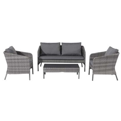 An Image of Levisham Garden Sofa Set in Grey Weave and Grey Fabric - Barker & Stonehouse