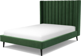 An Image of Cory Double Bed, Lichen Green Cotton Velvet with Black Stained Oak Legs