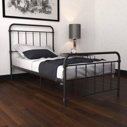 1a31aa74d7837b2e7f524814b6b1fdd4aedef0a7692f94fe643ec815c76c4eb4.jpg An Image of Wallace Metal Single Bed In Black