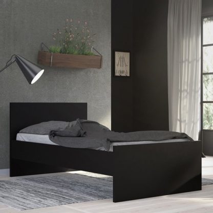 An Image of Nakou Wooden Single Bed In Matt Black