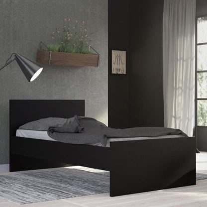 1b4f19dfcedfa8cfaeb7a7e9b6888bb59bf9870c9730fb68bf8a1046d1724287.jpg An Image of Nakou Wooden Single Bed In Matt Black