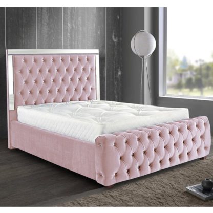1ba5f352553a29c521bf16a9459b0af302e6b9e7176c92a1878e50962e1b9730.jpg An Image of Eastcote Plush Velvet Mirrored Super King Size Bed In Pink