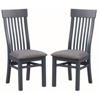 An Image of Trevino Midnight Blue Wooden Dining Chairs In A Pair