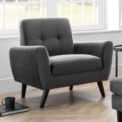 An Image of Monza Velvet Upholstered Armchair In Grey With Black Legs