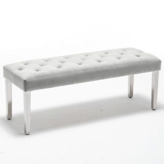 An Image of Kepro Velvet Upholstered Dining Bench In Dove Grey