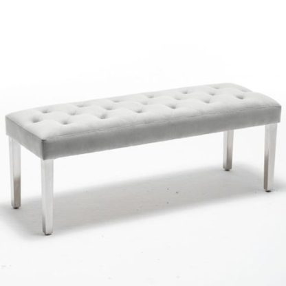 An Image of Kepro Velvet Upholstered Dining Bench In Dove Grey
