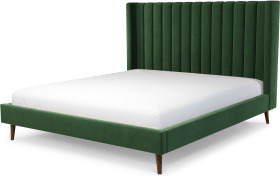 An Image of Cory Super King Size Bed, Lichen Green Cotton Velvet with Walnut Stained Oak Legs