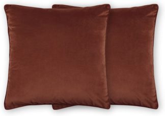 An Image of Julius Set of 2 Velvet Cushions, 59 x 59cm, Dark Terracotta