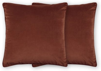 An Image of Julius Set of 2 Velvet Cushions, 59 x 59cm, Dark Terracotta