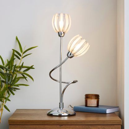 222f6353e7148f51913b6146b517872253d9600b38138b04543b575dd185992b.jpg An Image of Rosa 2 Arm Chrome Table Lamp Silver