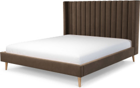 An Image of Cory Super King Size Bed, Mushroom Taupe Cotton Velvet with Oak Legs