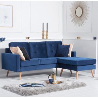 An Image of Wescole Velvet Reversible Chaise Corner Sofa In Blue