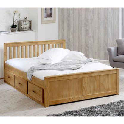 23e0b344305444116f789d3fb2dc3152a51ab989be0b84dbcd72035e9ad3605e.jpg An Image of Mission Storage Small Double Bed In Waxed Pine With 3 Drawers