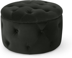 An Image of Hampton Round Storage Pouffe, Small, Anthracite Grey Velvet