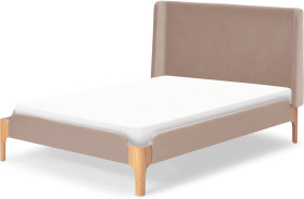An Image of Roscoe Double bed, Pearl Pink Velvet & Oak Legs